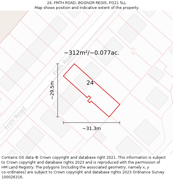 24, FRITH ROAD, BOGNOR REGIS, PO21 5LL: Plot and title map