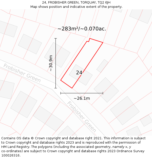24, FROBISHER GREEN, TORQUAY, TQ2 6JH: Plot and title map
