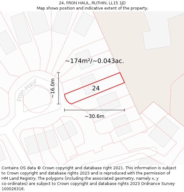 24, FRON HAUL, RUTHIN, LL15 1JD: Plot and title map
