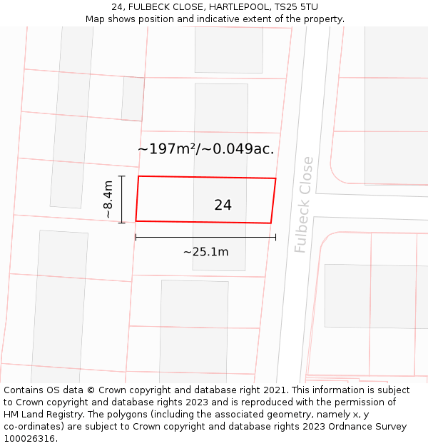 24, FULBECK CLOSE, HARTLEPOOL, TS25 5TU: Plot and title map