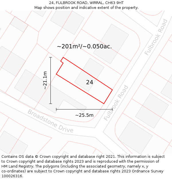 24, FULBROOK ROAD, WIRRAL, CH63 9HT: Plot and title map