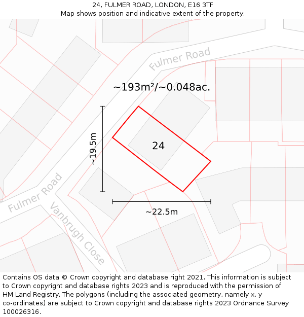 24, FULMER ROAD, LONDON, E16 3TF: Plot and title map