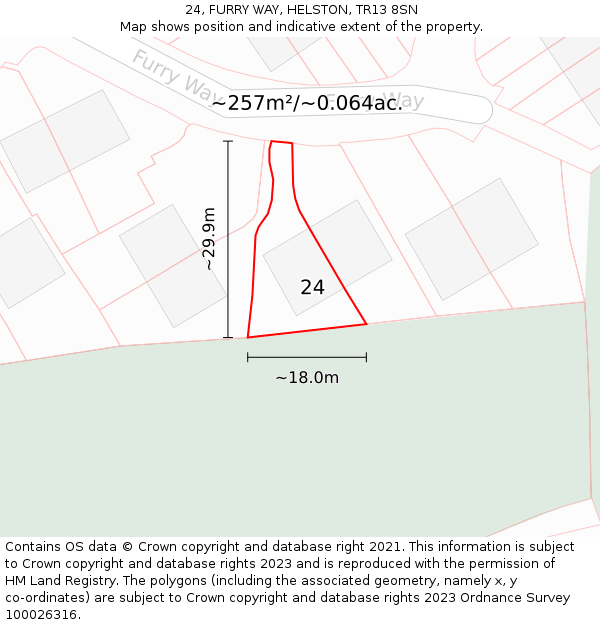 24, FURRY WAY, HELSTON, TR13 8SN: Plot and title map