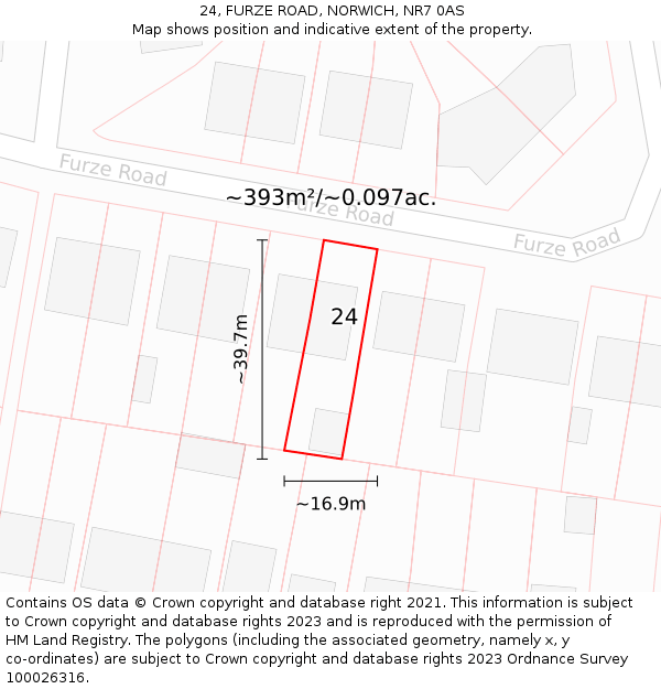24, FURZE ROAD, NORWICH, NR7 0AS: Plot and title map