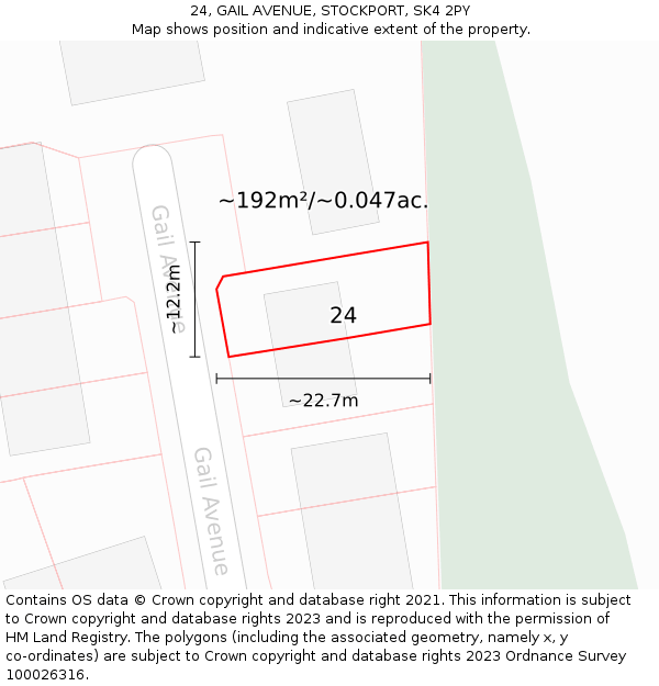 24, GAIL AVENUE, STOCKPORT, SK4 2PY: Plot and title map