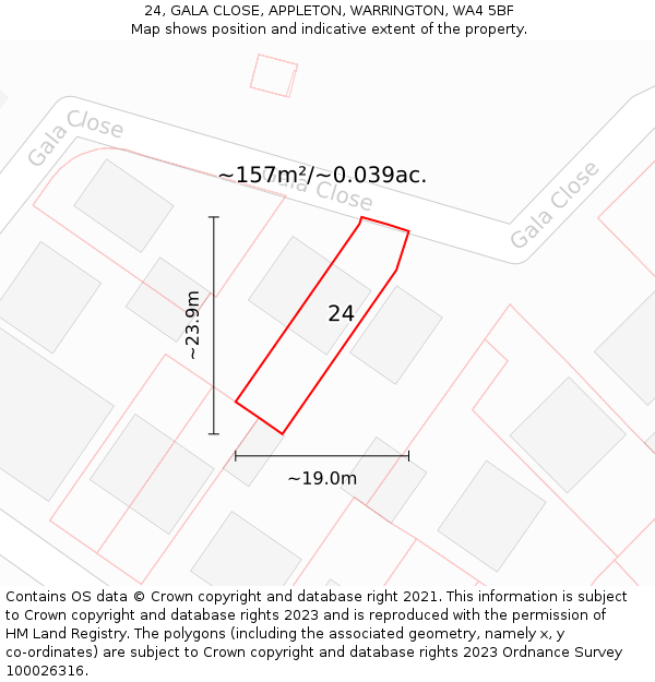 24, GALA CLOSE, APPLETON, WARRINGTON, WA4 5BF: Plot and title map