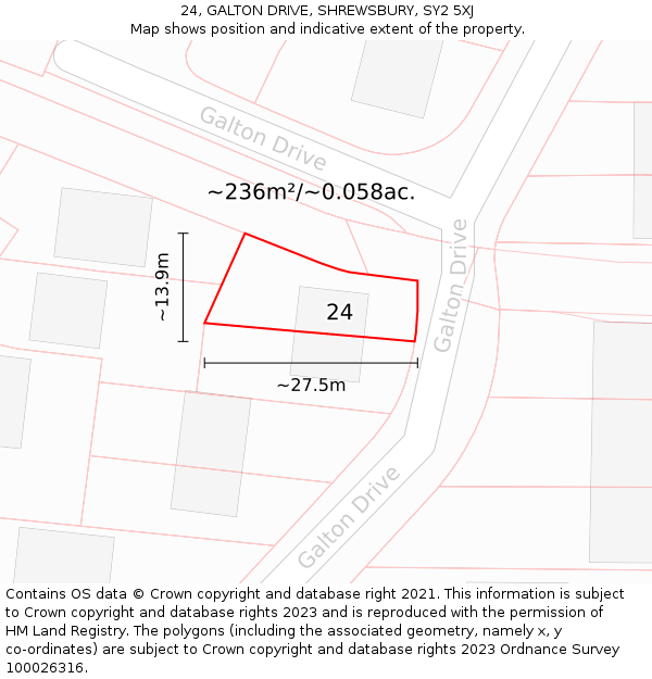 24, GALTON DRIVE, SHREWSBURY, SY2 5XJ: Plot and title map