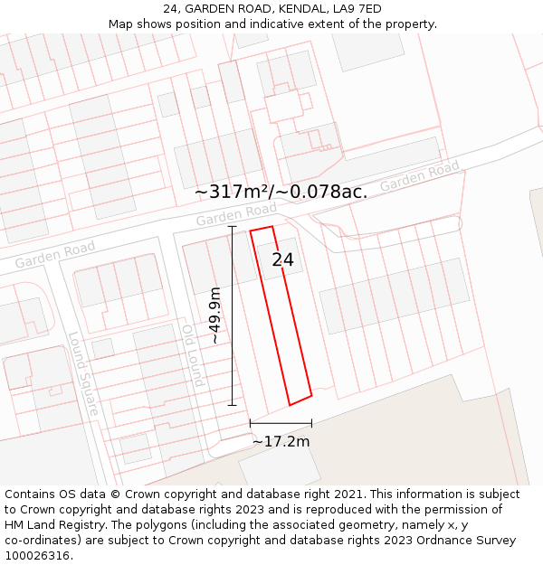 24, GARDEN ROAD, KENDAL, LA9 7ED: Plot and title map