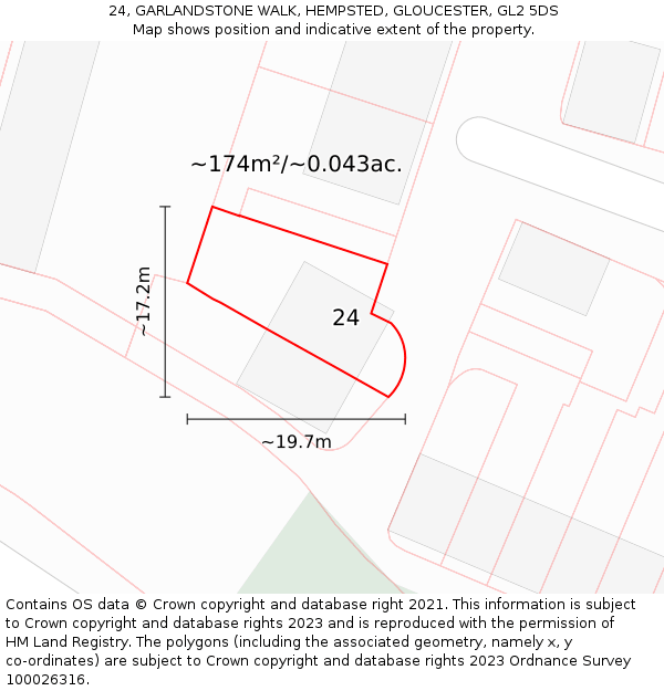 24, GARLANDSTONE WALK, HEMPSTED, GLOUCESTER, GL2 5DS: Plot and title map