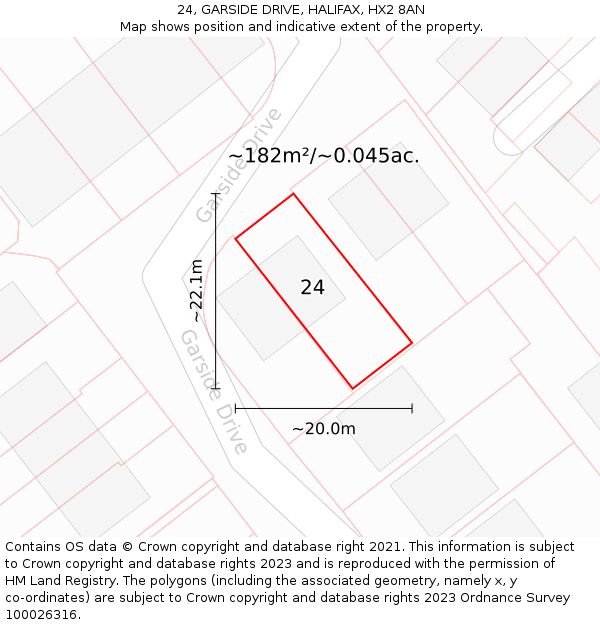 24, GARSIDE DRIVE, HALIFAX, HX2 8AN: Plot and title map