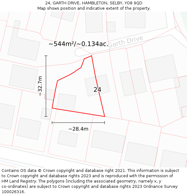 24, GARTH DRIVE, HAMBLETON, SELBY, YO8 9QD: Plot and title map