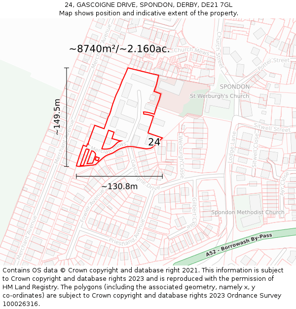 24, GASCOIGNE DRIVE, SPONDON, DERBY, DE21 7GL: Plot and title map