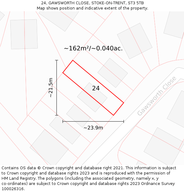 24, GAWSWORTH CLOSE, STOKE-ON-TRENT, ST3 5TB: Plot and title map