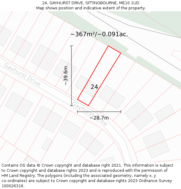 24, GAYHURST DRIVE, SITTINGBOURNE, ME10 1UD: Plot and title map