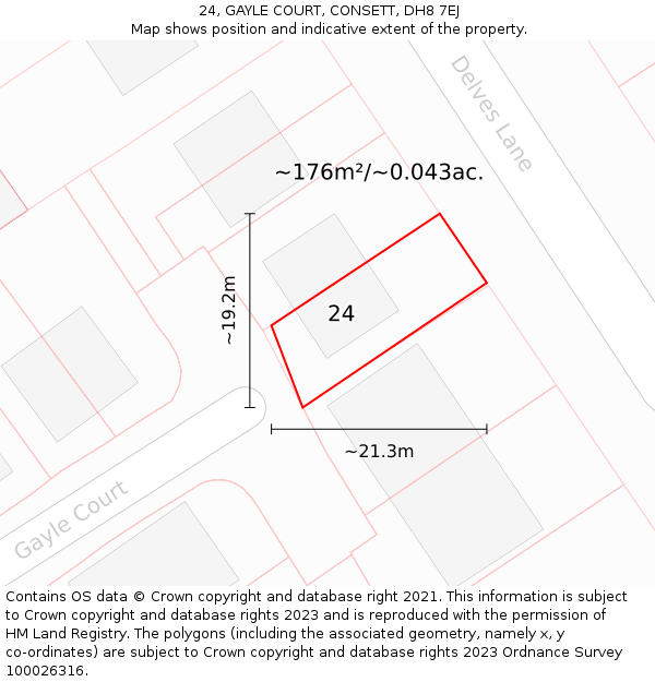 24, GAYLE COURT, CONSETT, DH8 7EJ: Plot and title map