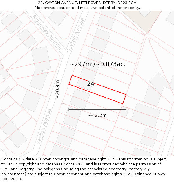 24, GAYTON AVENUE, LITTLEOVER, DERBY, DE23 1GA: Plot and title map