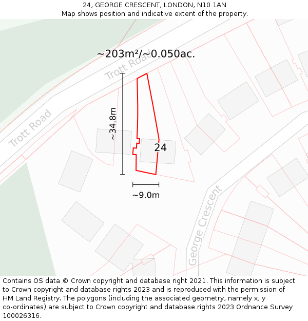24, GEORGE CRESCENT, LONDON, N10 1AN: Plot and title map