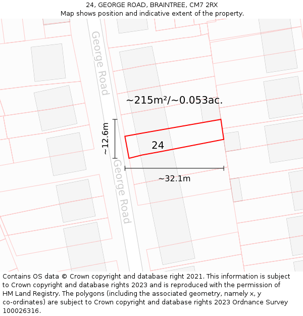 24, GEORGE ROAD, BRAINTREE, CM7 2RX: Plot and title map