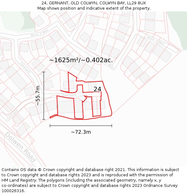 24, GERNANT, OLD COLWYN, COLWYN BAY, LL29 8UX: Plot and title map