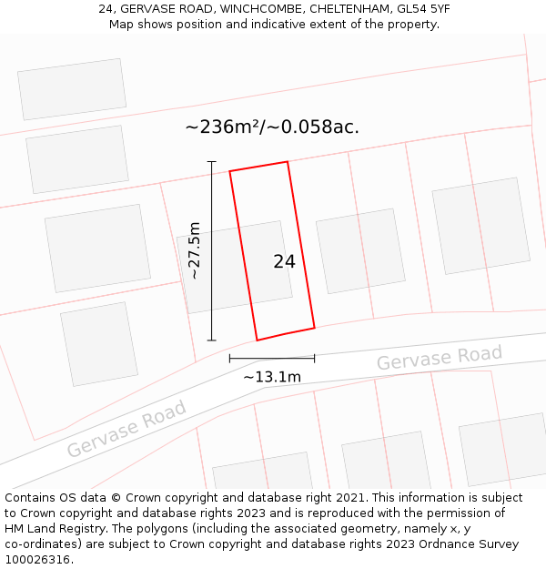 24, GERVASE ROAD, WINCHCOMBE, CHELTENHAM, GL54 5YF: Plot and title map