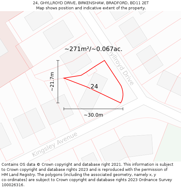 24, GHYLLROYD DRIVE, BIRKENSHAW, BRADFORD, BD11 2ET: Plot and title map