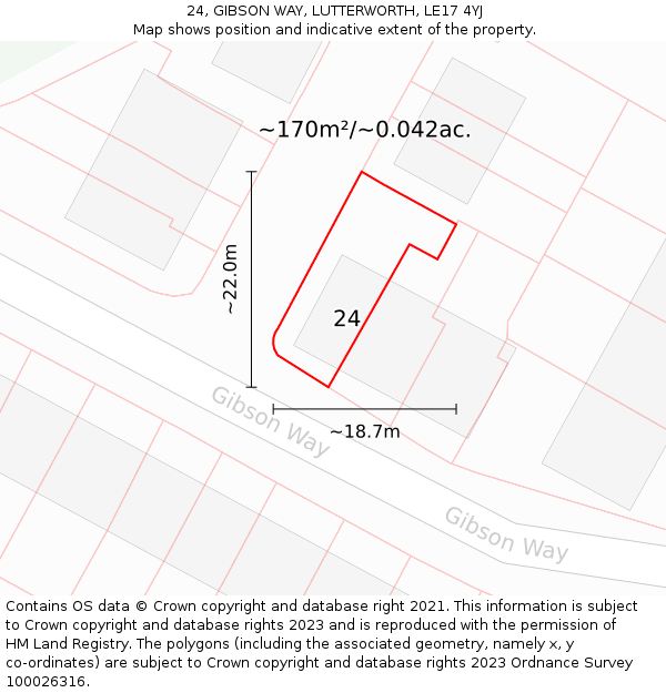 24, GIBSON WAY, LUTTERWORTH, LE17 4YJ: Plot and title map