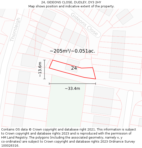 24, GIDEONS CLOSE, DUDLEY, DY3 2HY: Plot and title map