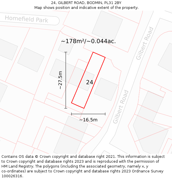 24, GILBERT ROAD, BODMIN, PL31 2BY: Plot and title map