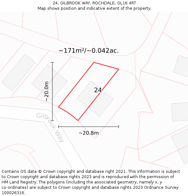24, GILBROOK WAY, ROCHDALE, OL16 4RT: Plot and title map