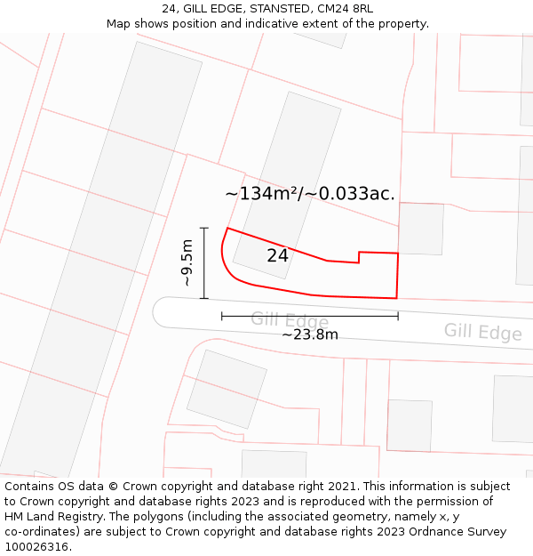 24, GILL EDGE, STANSTED, CM24 8RL: Plot and title map