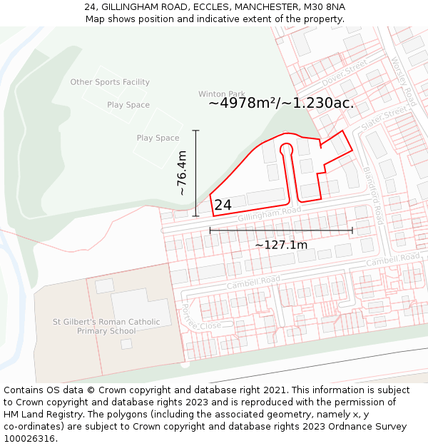 24, GILLINGHAM ROAD, ECCLES, MANCHESTER, M30 8NA: Plot and title map