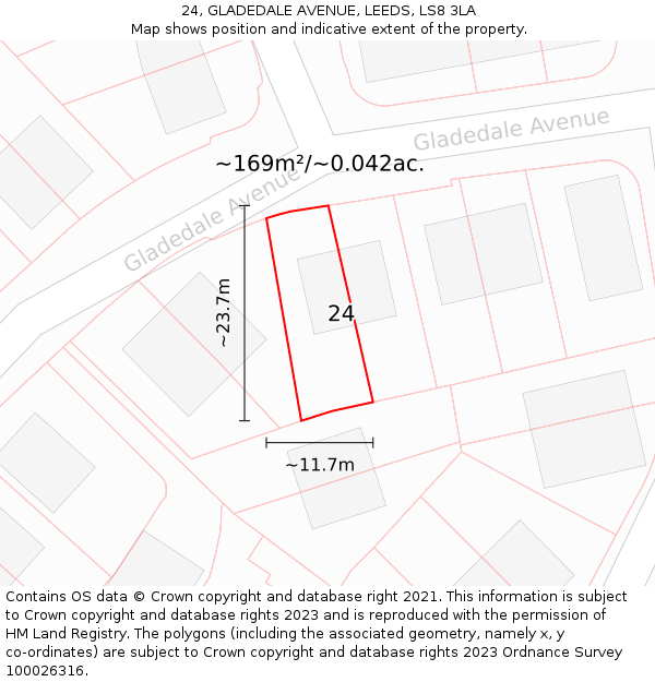 24, GLADEDALE AVENUE, LEEDS, LS8 3LA: Plot and title map