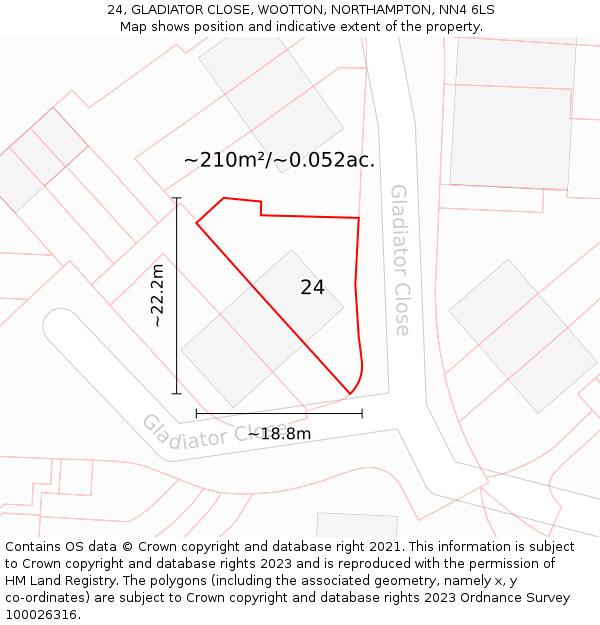 24, GLADIATOR CLOSE, WOOTTON, NORTHAMPTON, NN4 6LS: Plot and title map