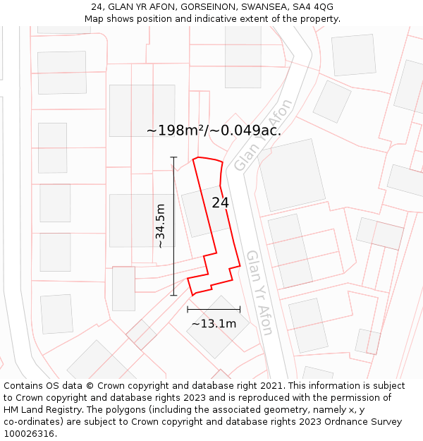 24, GLAN YR AFON, GORSEINON, SWANSEA, SA4 4QG: Plot and title map