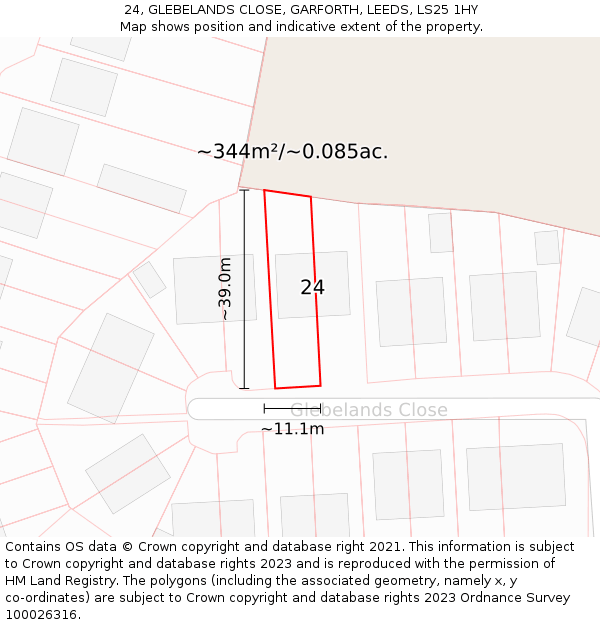 24, GLEBELANDS CLOSE, GARFORTH, LEEDS, LS25 1HY: Plot and title map