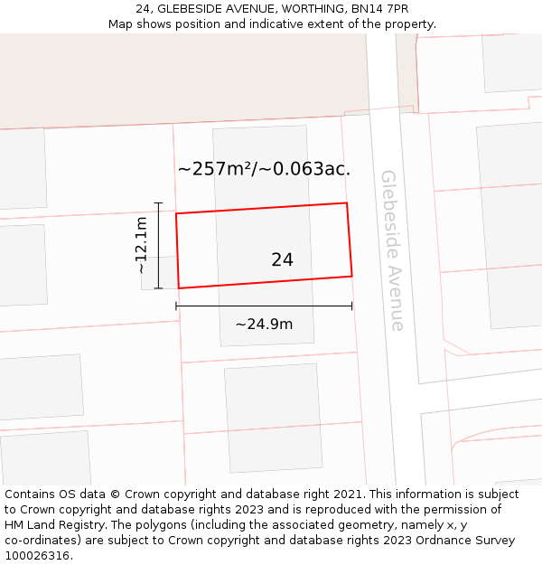 24, GLEBESIDE AVENUE, WORTHING, BN14 7PR: Plot and title map