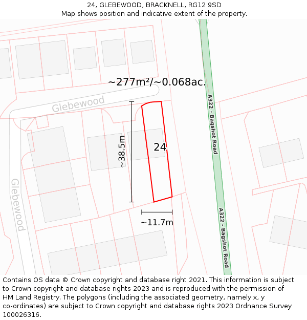 24, GLEBEWOOD, BRACKNELL, RG12 9SD: Plot and title map