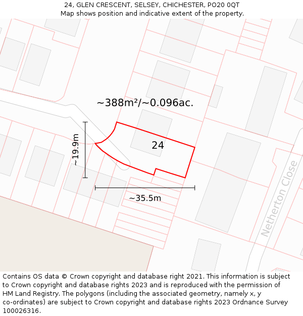 24, GLEN CRESCENT, SELSEY, CHICHESTER, PO20 0QT: Plot and title map