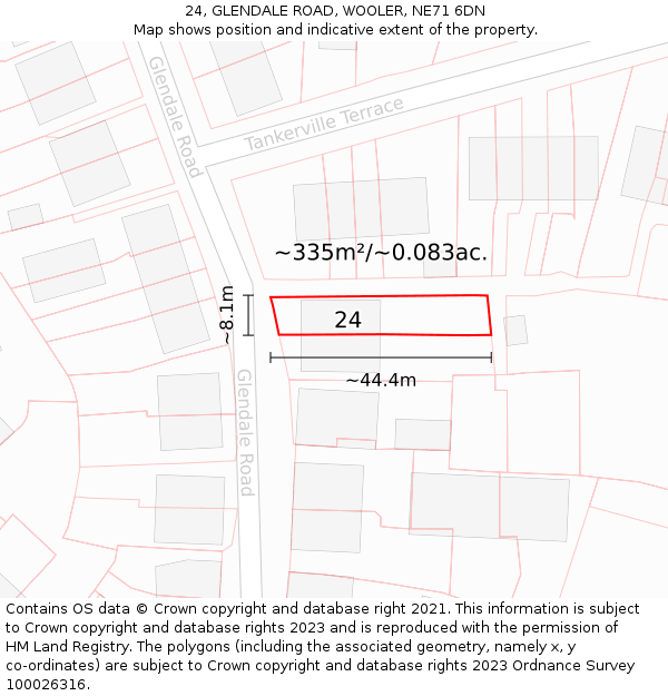 24, GLENDALE ROAD, WOOLER, NE71 6DN: Plot and title map