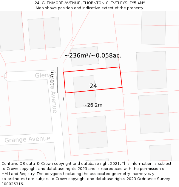 24, GLENMORE AVENUE, THORNTON-CLEVELEYS, FY5 4NY: Plot and title map