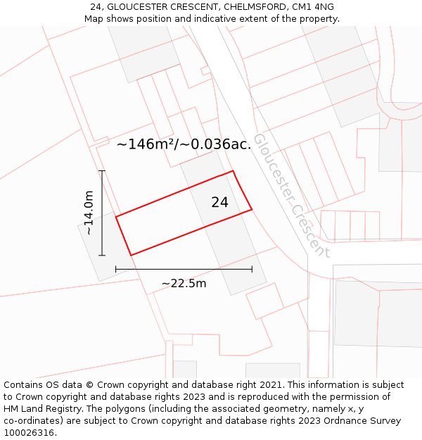 24, GLOUCESTER CRESCENT, CHELMSFORD, CM1 4NG: Plot and title map