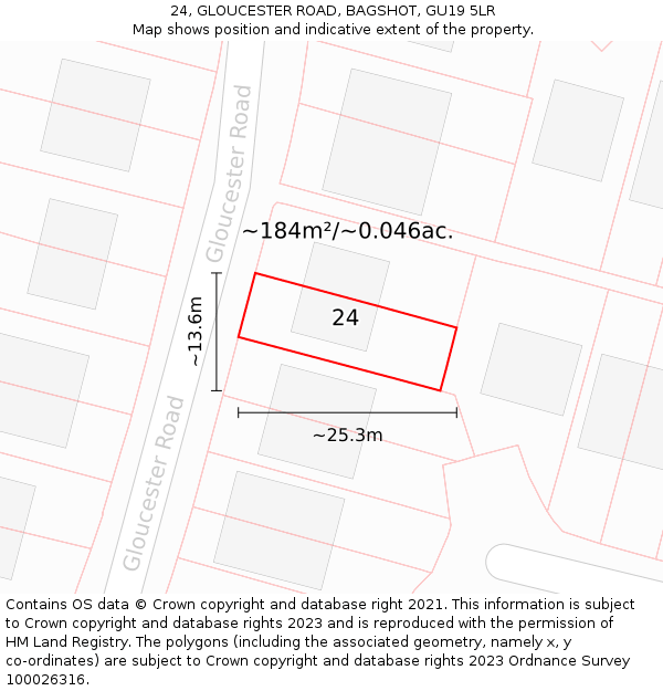 24, GLOUCESTER ROAD, BAGSHOT, GU19 5LR: Plot and title map