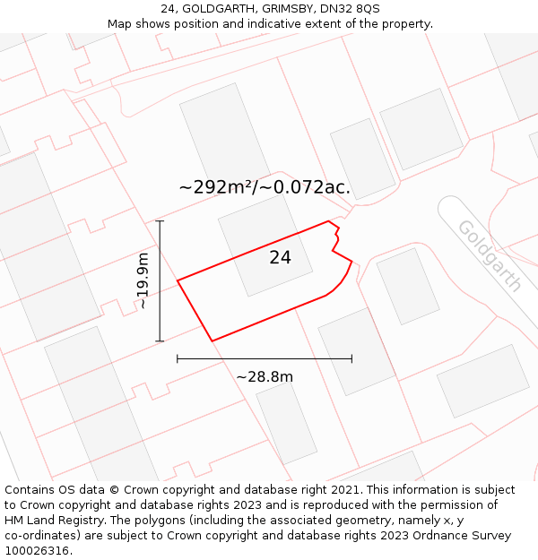 24, GOLDGARTH, GRIMSBY, DN32 8QS: Plot and title map