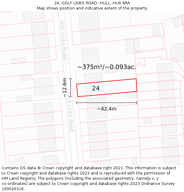 24, GOLF LINKS ROAD, HULL, HU6 8RA: Plot and title map