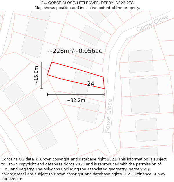 24, GORSE CLOSE, LITTLEOVER, DERBY, DE23 2TG: Plot and title map