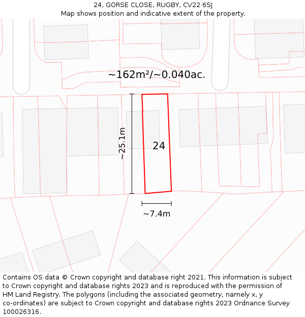 24, GORSE CLOSE, RUGBY, CV22 6SJ: Plot and title map