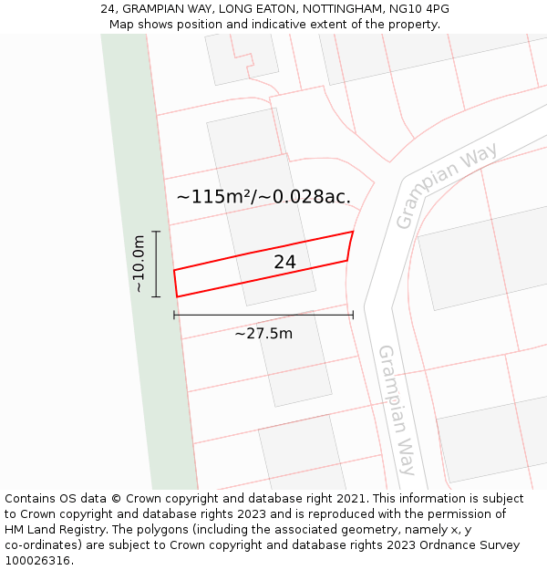 24, GRAMPIAN WAY, LONG EATON, NOTTINGHAM, NG10 4PG: Plot and title map