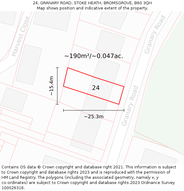 24, GRANARY ROAD, STOKE HEATH, BROMSGROVE, B60 3QH: Plot and title map