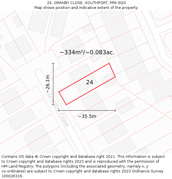 24, GRANBY CLOSE, SOUTHPORT, PR9 9QG: Plot and title map