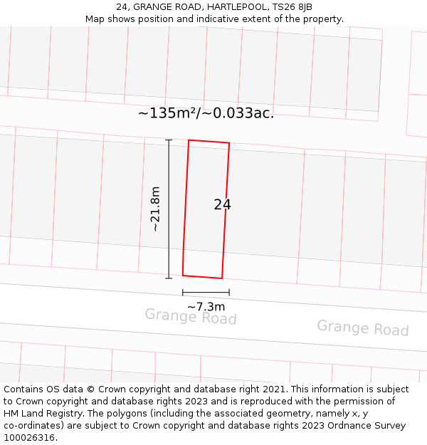 24, GRANGE ROAD, HARTLEPOOL, TS26 8JB: Plot and title map